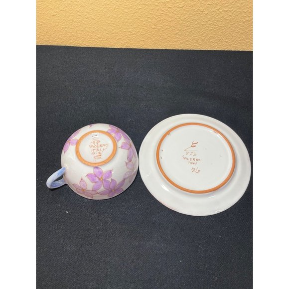 Vintage Ernestine Salerno Italy Cup And Saucer Set White Ceramic Floral - Picture 8 of 9